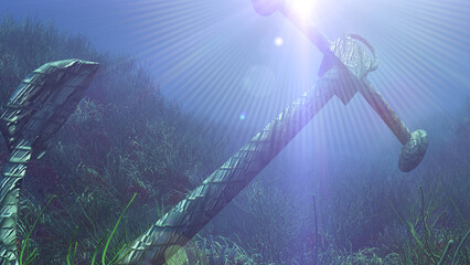 anchor under water sun ray illustration © aleksandar nakovski