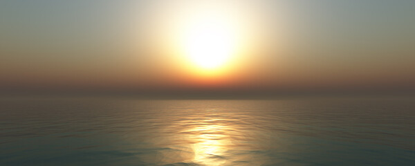 sunset sea sun ray clear sky. 3d rendering