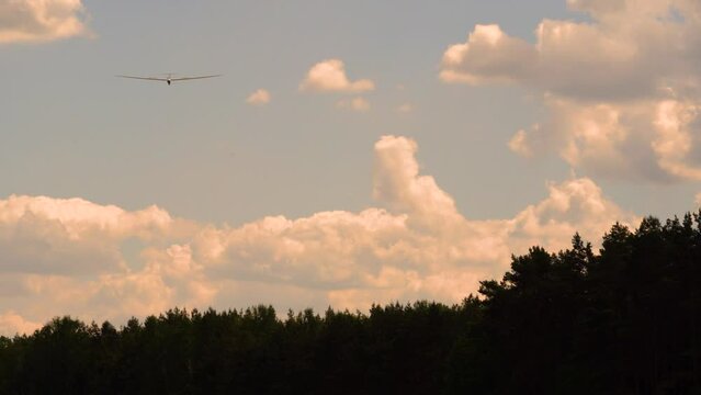 Landing of a glider among fields and meadows in Podlasie.
