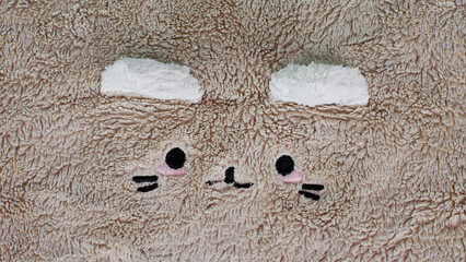 cotton fleece fabric beige with cute cat face