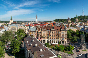 Fototapeta na wymiar Lviv old city from above