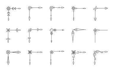 Corner frame, line decorative calligraphic design element. Vintage angle border collection for text page, book, invitation wedding card, certificate, menu decor. Classic, victorian, retro style