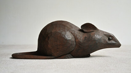 ネズミの木彫りオブジェ