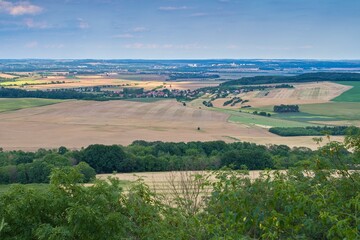Fototapeta na wymiar countryside landscape, fields in summer, cloudy sky, rural scene in the czech republic
