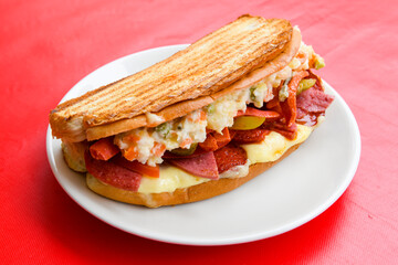Turkish karisik atom  tost ( kasarli bazlama tost) . Flat baked bread toasted