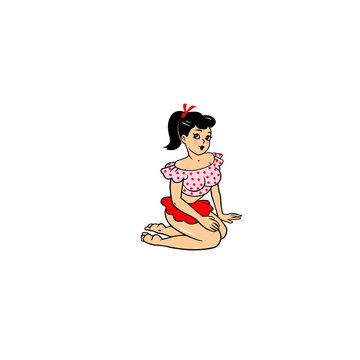 Seated woman in retro style. Vector illustration,  t-shirt print, girlfriend