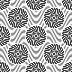 Seamless african fashion vector pattern with circles. Swirling shapes, wavy lines.