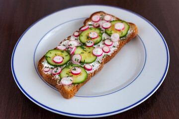 Radish, cucumber and soft cheese summer toast