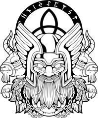 mythological scandinavian god thor, monochrome illustration - 521803134
