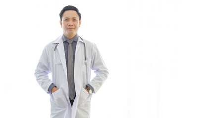 Medicine and healthcare concept : senior asian doctors standing on white background.