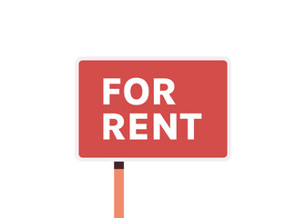 Real estate rent sign urban house and modern house exterior facade sign with rent word flat vector illustration.