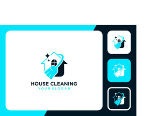 house logo design with cleaning and broom