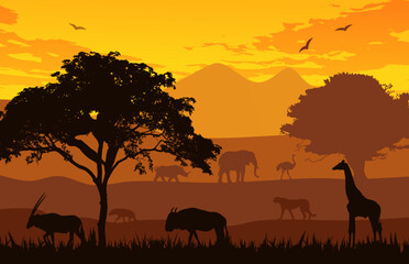 Fototapeta na wymiar The Best Savannah Animals Vector Illustration For Design About Wildlife