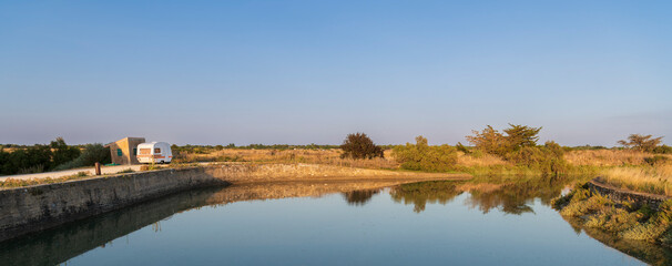 Marshes. Panoramic of National Nature Reserve of Lilleau des Niges
Ré Island. Les Portes-en-Ré,...