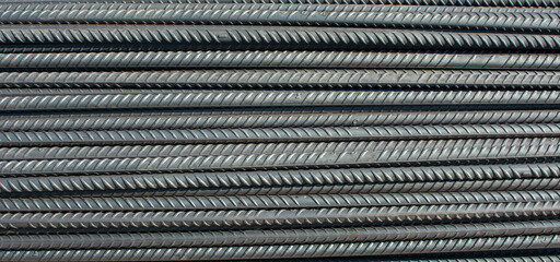 Close-up stacked wire steel rebar material, rebar for industrial and construction work, texture and background