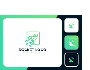 rocket logo design with flying and line art