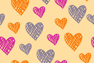 Doodle heart shapes vector doodle pattern. Scribble hearts ornament