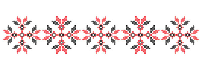 Ukrainian folk art vector seamless pattern, retro monochrome long cross-stitch ornament inpired by folk art - Vyshyvanka.