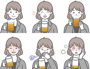 お酒を飲むスーツの若い女性