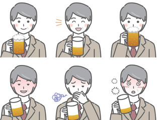 お酒を飲むスーツの中年男性