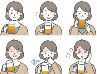 お酒を飲む私服の中年女性