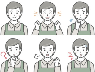 エプロンの中年男性の色々な表情