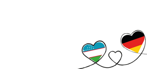 Drei Herzen mit der Fahne von Deutschland und Usbekistan