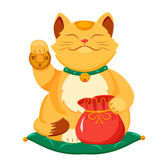 Fototapeta premium Japanese cat of luck maneki neko with raised paw. Traditional Asian symbol of good luck and wealth.