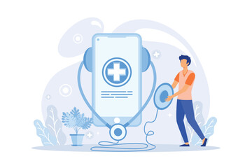 Naklejka premium Online medical consultation with mobile smartphone app illustration concept