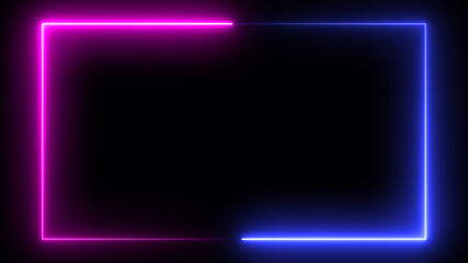 loop neon rectangle frame border, abstract graphic futuristic glow illumination effect, electric fluorescent element modern light technology animation in colorful blue purple disco party shiny footage
