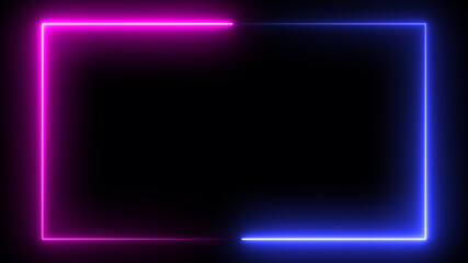 loop neon rectangle frame border, abstract graphic futuristic glow illumination effect, electric fluorescent element modern light technology animation in colorful blue purple disco party shiny footage