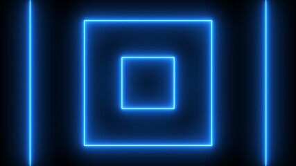 loop neon rectangle frame animation, abstract graphic futuristic glow illumination effect, electric fluorescent element modern light technology animation colorful blue purple disco party shiny footage