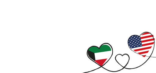 Drei Herzen mit der Fahne von den USA und Kuwait