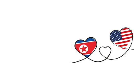Drei Herzen mit der Fahne von den USA und Nordkorea