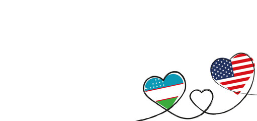 Drei Herzen mit der Fahne von den USA und Usbekistan
