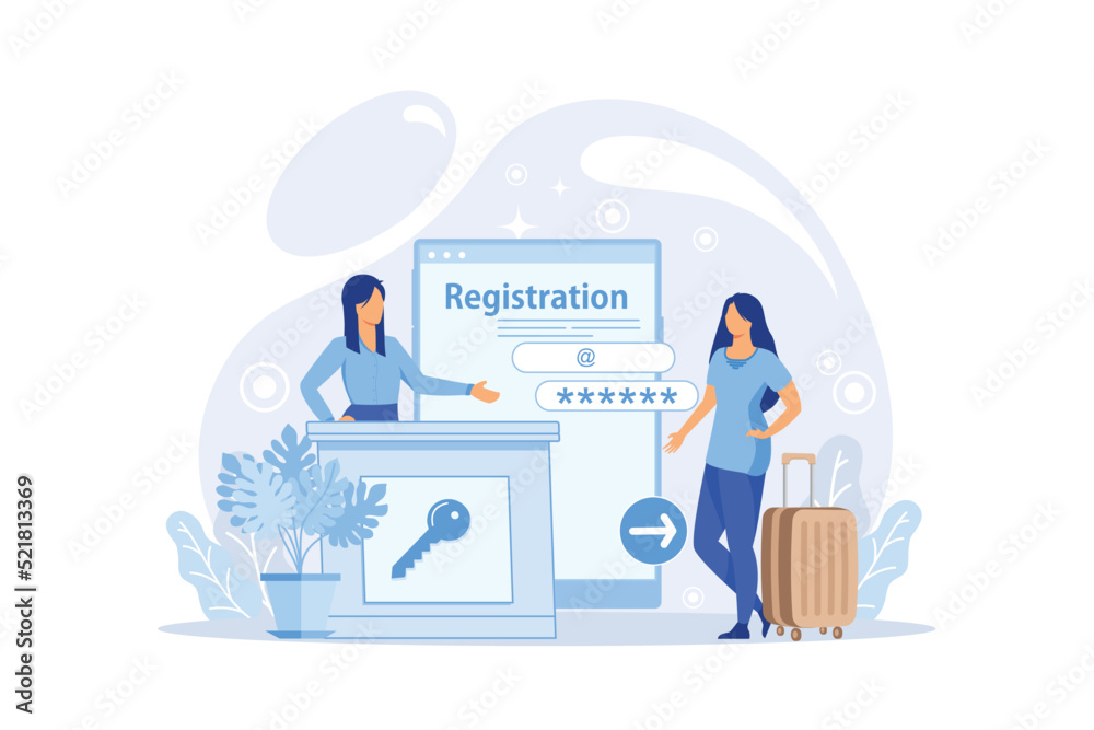 Poster people signing up or login to online account with user interface. secure login and password. modern 
