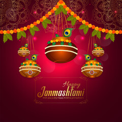 Indian religion festival happy janmashtami vector illustration background