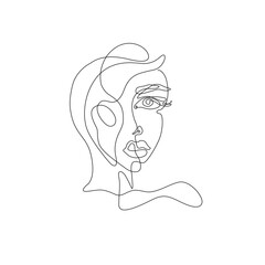 Woman abstract portrait, continuous line drawing, face of the girl is a single line on a white background, vector illustration. Tattoo, print and logo design for a spa or beauty salon.