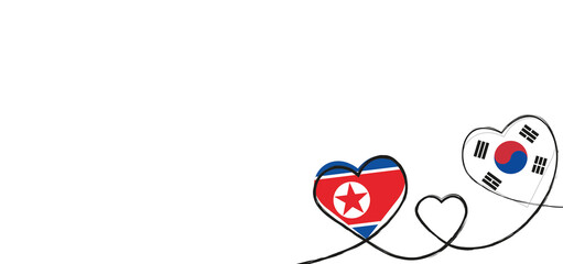 Drei Herzen mit der Fahne von Südkorea und Nordkorea