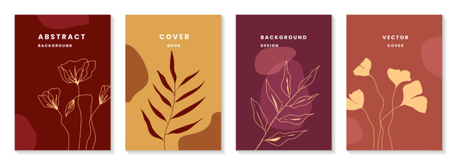Minimal set abstract creative universal artistic templates. Floral and leaf illustration background. Nature and vintage concept. Good for poster, cover, banner, card, flyer, placard, paper,invitation.