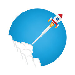 App launch. Startup vector concept, flat cartoon rocket or rocketship launch, mobile phone or smartphone, idea of successful business project start up, boost technology, innovation.