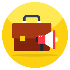 Briefcase with megaphone, icon of job marketing 