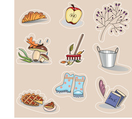 stickers associated to autumn season, isolated vector style