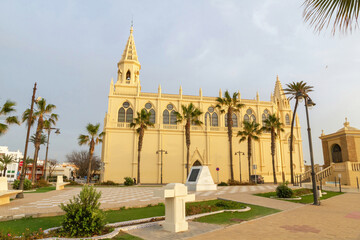 Fototapeta na wymiar View of the Sanctuary of Our Lady of Regla de Chipiona, Cadiz, Andalusia, Spain