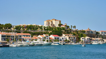 Cityscape of Mahon (Mao) capital city in Menorca, Spain