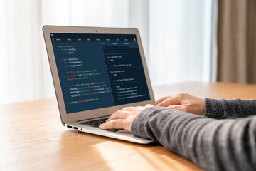Software development programming on computer screen for modish application and program coding