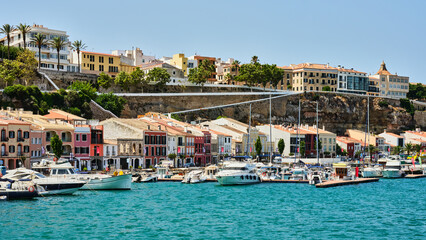 Cityscape of Mahon (Mao) capital city in Menorca, Spain