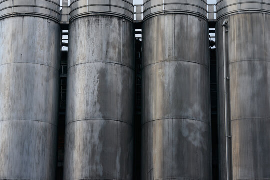 Four silo containers, stainless steel