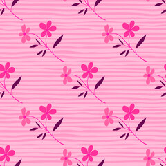 Fototapeta premium Cute simple flower seamless pattern. Doodle botanical plants background. Hand drawn abstract floral wallpaper.