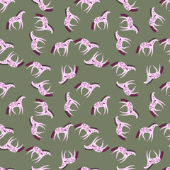 Hand drawn horse seamless pattern. Cute cartoon wallpaper with wild flower and stylized animals.